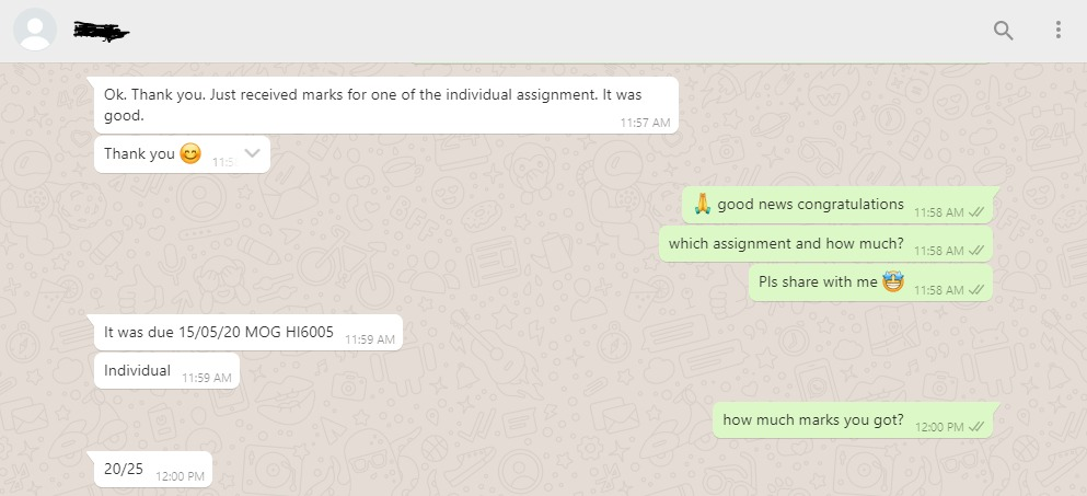 Client message: Just received marks for one of the individual assignment